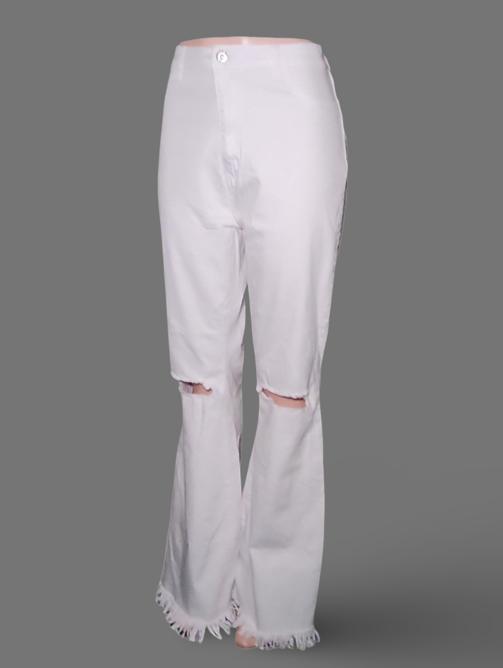 Swank Women's White Flared Denim Jeans Distressed Fringe Hem Plus 2x-3x Grunge